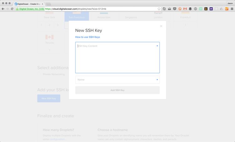 The SSH key field on the Digital Ocean dashboard.
